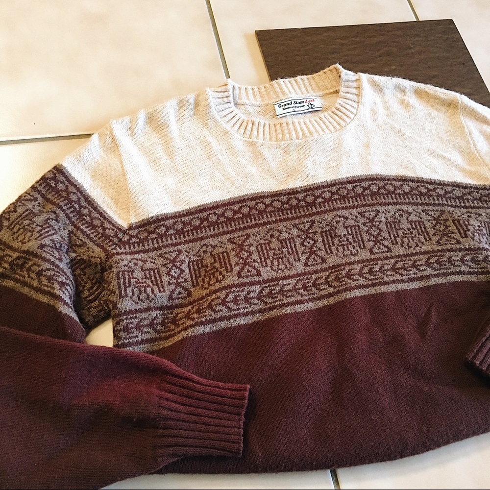 Grand Slam Vintage Patterned Crewneck Wool Sweater